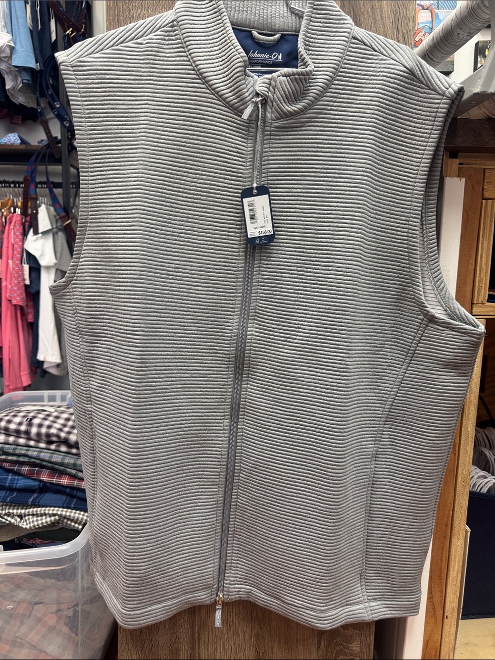 johnnie-O Light Gray Ribbed Zip-Up Vest